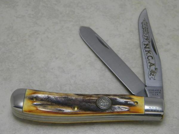 Schrade + USA 1982 NKCA Stag Trapper Knife Schrade + USA 1982 NKCA Stag Trapper Knife