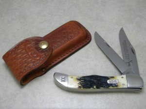 Case XX USA 3 Dot (1997) Midnight Stag 5265 SS First Production Run Folding Hunter Knife & Pouch