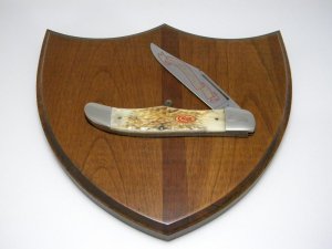Case XX SS USA Bone 1986 Case Collector's Club 5th Anniversary 6165 Folding Hunter Knife & Plaque