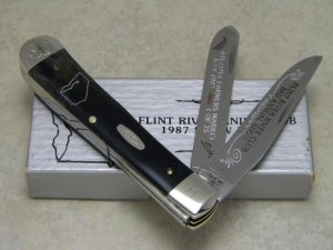 Case XX SS USA Black Bone B254 Flint River Knife Club 3rd Annual Show May 1987 Trapper Knife in Box