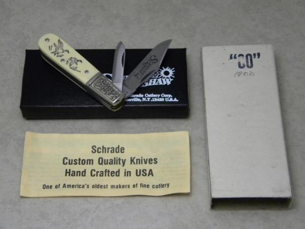 Schrade USA SC506 Ducks Scrimshaw Barlow Knife in Box c. 1980 Schrade USA SC506 Ducks Scrimshaw Barlow Knife in Box c. 1980