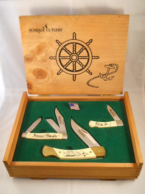 Schrade Whaler Scrimshaw Set USA Mint