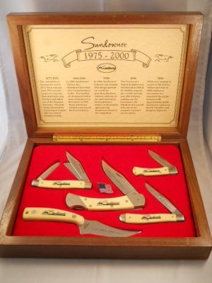 Schrade Sundowner Scrimshaw Set USA Mint