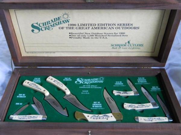 Schrade 1990 Great American Outdoors Scrimshaw Set USA Mint Schrade 1990 Great American Outdoors Scrimshaw Set USA Mint