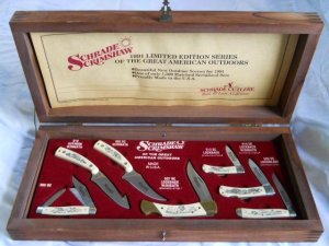 Schrade 1991 Great American Outdoors Scrimshaw Set USA Mint