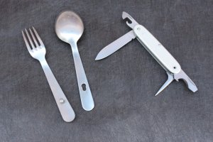 Rare 1976 Victorinox Soldier & Wengerinox Fork & Spoon Set Swiss Army Knife SAK