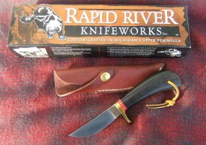 RAPID RIVER KNIFEWORKS SKINNER KNIFE, Black Micarta Handle