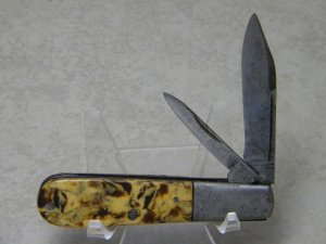 D. Scotten & Co. Branch Detroit Mich. Marbled Celluloid 2 Blade Barlow Knife *Rare Stamp*