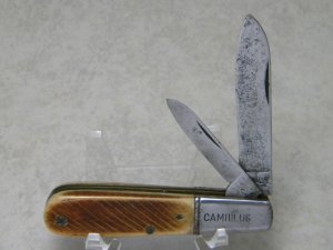 Camillus New York USA Bone 2 Blade Barlow Knife 