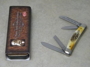 C Platts' Sons USA Burnt Stag 54052 SS Congress Knife in Tin Box c.2005