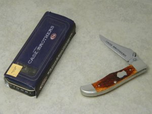 Case Bros Cutlery Co USA Chestnut Bone 61265LC SS Linerlock Folding Hunter Knife in Box c.2003