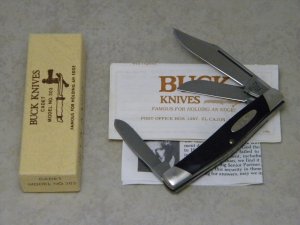 Buck Made in USA (Camillus) Model # 303 Cadet Black Saw Cut Delrin Stockman Knife in Box c.1974-1985