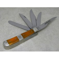 Case XX USA 2008 Orange Bone 6554 SS The Beast 5 Blade Trapper Knife with Scrolled Bolsters in Tin Case XX USA 2008 Orange Bone 6554 SS The Beast 5 Blade Trapper Knife with Scrolled Bolsters in Tin