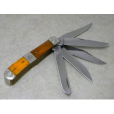 Case XX USA 2008 Orange Bone 6554 SS The Beast 5 Blade Trapper Knife with Scrolled Bolsters in Tin Case XX USA 2008 Orange Bone 6554 SS The Beast 5 Blade Trapper Knife with Scrolled Bolsters in Tin