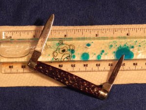 Vintage J A Henckels 2 blade pen knife #1729 with red/brown pick-bone handles - 2&3/4" long closed