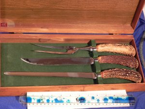 Vintage J A Henckels Twinworks Friodur Carving set with FANTASTIC STAG Handles - light use only