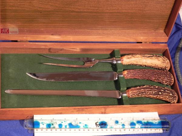 Vintage J A Henckels Twinworks Friodur Carving set with FANTASTIC STAG Handles - light use only