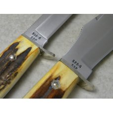 Case XX USA 1977 Stag M5F, 5 FINN, 516-5, 523-5 SSP Blue Scroll Fixed Blade Sheath Knife Set Case XX USA 1977 Stag M5F, 5 FINN, 516-5, 523-5 SSP Blue Scroll Fixed Blade Sheath Knife Set