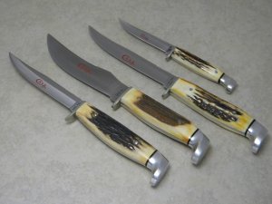 Case XX USA 1978 Stag M5F, 5 FINN,  516-5, 523-5 SSP Red Etch Fixed Blade Sheath Knife Set