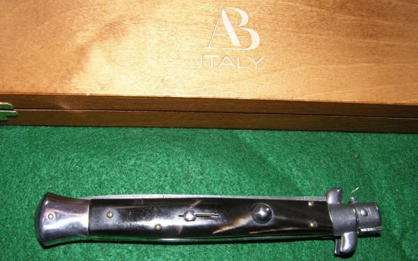 A B Italy Auto Knife Damascus Blade with Original Box
