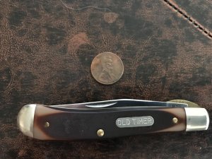 SCHRADE USA OLD TIMER 194OT single blade gunstock trapper with liner lock. 3 7/8" closed