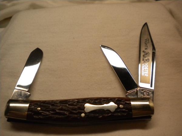 FIGHT'N ROOSTER - Frank Buster Long Pull Stockman Knife - Bone Handles - Circa 1984-1991 - Uncarried