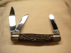 FIGHT'N ROOSTER - Frank Buster Long Pull Stockman Knife - Bone Handles - Circa 1984-1991 - Uncarried