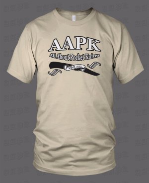 Sand Colored All About Pocket Knives (AAPK) T-Shirt - High Quality 6 oz. Heavyweight Cotton