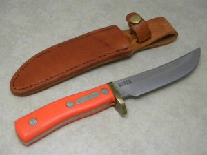 Schrade USA 165 DU Orange Deer Hunter Fixed Blade Sheath Knife (DU = Ducks Unlimited)
