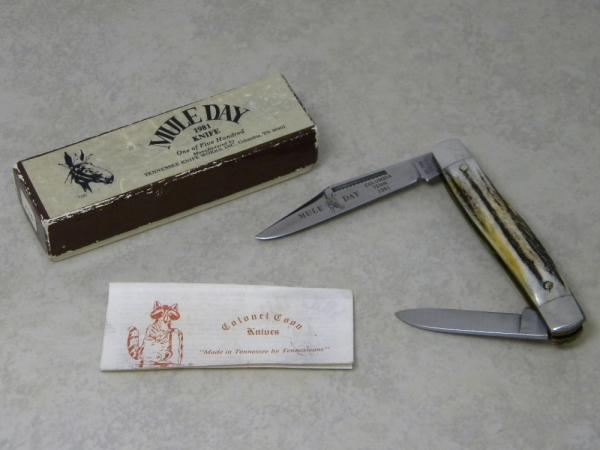 Colonel Coon Knives Col. Coon Tenn. USA Stag 1981 Mule Day 2 Blade Stockman Knife in Box Colonel Coon Knives Col. Coon Tenn. USA Stag 1981 Mule Day 2 Blade Stockman Knife in Box
