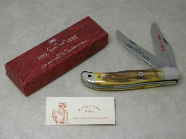 Colonel Coon Knives Tenn. USA Stag 1983 River to River Knife Club Folding Hunter Knife in Box Colonel Coon Knives Tenn. USA Stag 1983 River to River Knife Club Folding Hunter Knife in Box