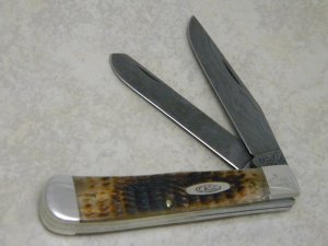 Case XX USA 1 Dot (1989) ROG6254 D Rogers Bone Damascus Trapper Knife