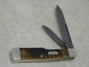 Case XX USA 1 Dot (1989) ROG6215 D Rogers Bone Damascus Gunstock Knife