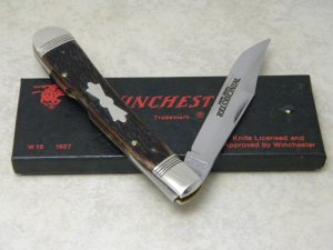 Winchester Trademark USA 1988 Bone 1950 Banana Lockback Knife in Box