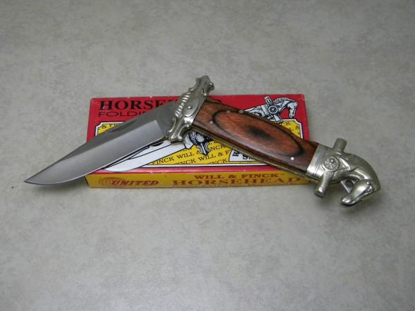 Will & Finck S.F. CAL Stainless Steel Japan UC527 Wood Horse Head Lockback Knife In Box