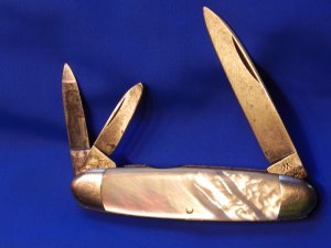 Antique J A Henckels 3 Blade Butterbean Whitter Pocketknife Mother of Pearl Handles Long Arm TwinMen