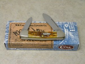Case XX USA 2003 Pocket Worn Antique Bone 62132 SS Baby Butterbean Mini Canoe Knife in Box