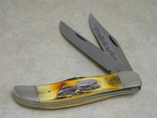 Case XX Stainless USA 3 Dot (1977) Stag 5265 SAB SSP Blue Scroll Folding Hunter Knife