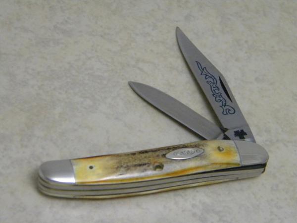 Case XX Stainless USA 3 Dot (1977) Stag 52087 SSP Blue Scroll Jack Knife Case XX Stainless USA 3 Dot (1977) Stag 52087 SSP Blue Scroll Jack Knife