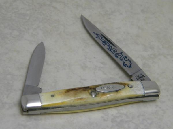 Case XX Stainless USA 3 Dot (1977) Stag 5233 SSP Blue Scroll Pen Knife Case XX Stainless USA 3 Dot (1977) Stag 5233 SSP Blue Scroll Pen Knife