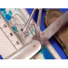 Antique J A Henckels 7 blade multi-use knife with flawless fiery Mother of Pearl handles +Orig Pouch Antique J A Henckels 7 blade multi-use knife with flawless fiery Mother of Pearl handles +Orig Pouch