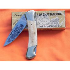 Vintage Frost Cutlery Custom Design Folding Hunting Pocket Knife w Blade Etch &Smooth Appaloosa Bone