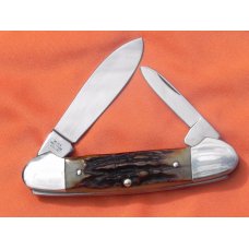 Vintage J A Henckels 2 Blade Canoe pocket knife with Great Stag Handles +blade etching +Red Shield Vintage J A Henckels 2 Blade Canoe pocket knife with Great Stag Handles +blade etching +Red Shield