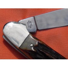 Vintage J A Henckels 2 Blade Canoe pocket knife with Great Stag Handles +blade etching +Red Shield Vintage J A Henckels 2 Blade Canoe pocket knife with Great Stag Handles +blade etching +Red Shield