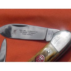Vintage J A Henckels 2 Blade Canoe pocket knife with Great Stag Handles +blade etching +Red Shield Vintage J A Henckels 2 Blade Canoe pocket knife with Great Stag Handles +blade etching +Red Shield