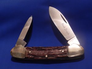  Vintage J A Henckels 2 Blade Canoe with Premium Stag Handles and Hand Forged blade etch: MDL # 1936