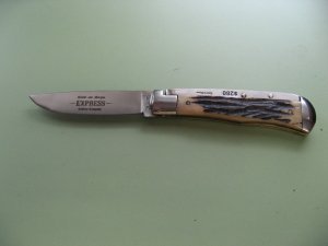 SCHATT & MORGAN #3 EXPRESS AUTO BLACK CARVED STAG BONE DROP POINT #1