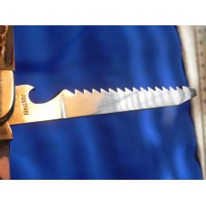 J A Henckels, Friodur, 2 Blade Push Lock Large Hunting Knife w/ Stag Handles Mdl # 2105 +Blade etch J A Henckels, Friodur, 2 Blade Push Lock Large Hunting Knife w/ Stag Handles Mdl # 2105 +Blade etch