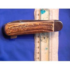 J A Henckels, Friodur, 2 Blade Push Lock Large Hunting Knife w/ Stag Handles Mdl # 2105 +Blade etch J A Henckels, Friodur, 2 Blade Push Lock Large Hunting Knife w/ Stag Handles Mdl # 2105 +Blade etch