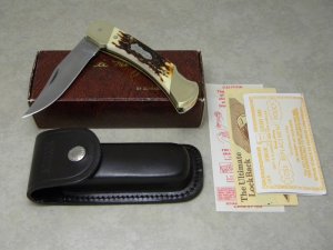 Schrade + USA LB8 Uncle Henry Staglon Papa Bear Lockback Knife & Pouch in Box